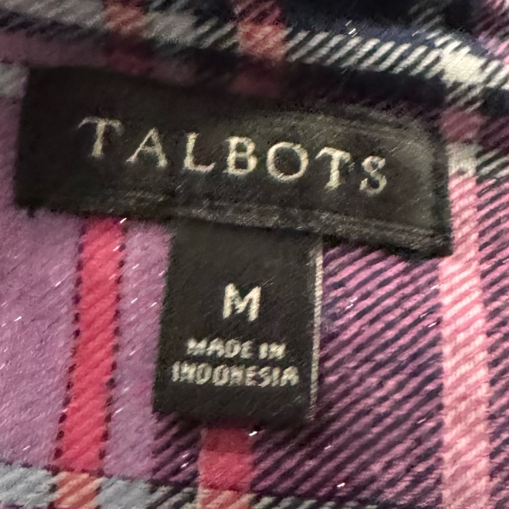 Talbots Pink and Blue Plaid Shirt Medium / Marilyn Manson Graphic Design on Back - Picture 3 of 3